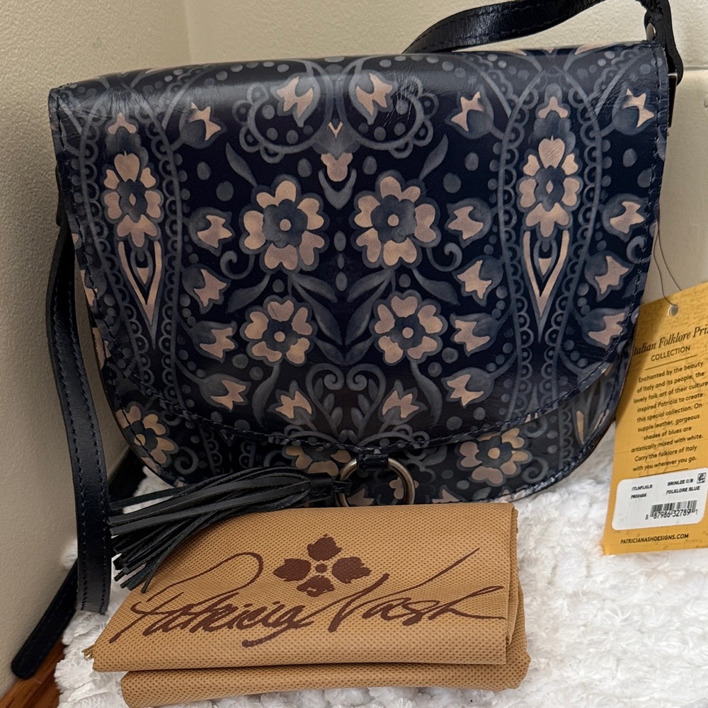 Patricia Nash Brinlee  Folklore Blue Leather Saddle  Crossbody